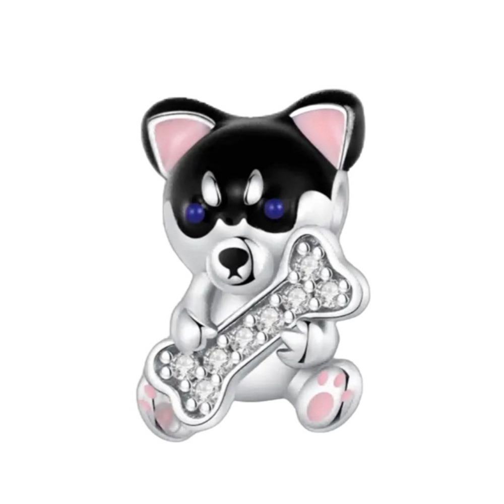 Monochrome Husky Dog Charm